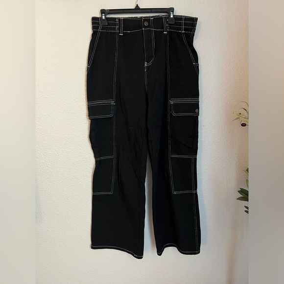 Black cargo pants with white stitching 100% cotton - Picture 1 of 4